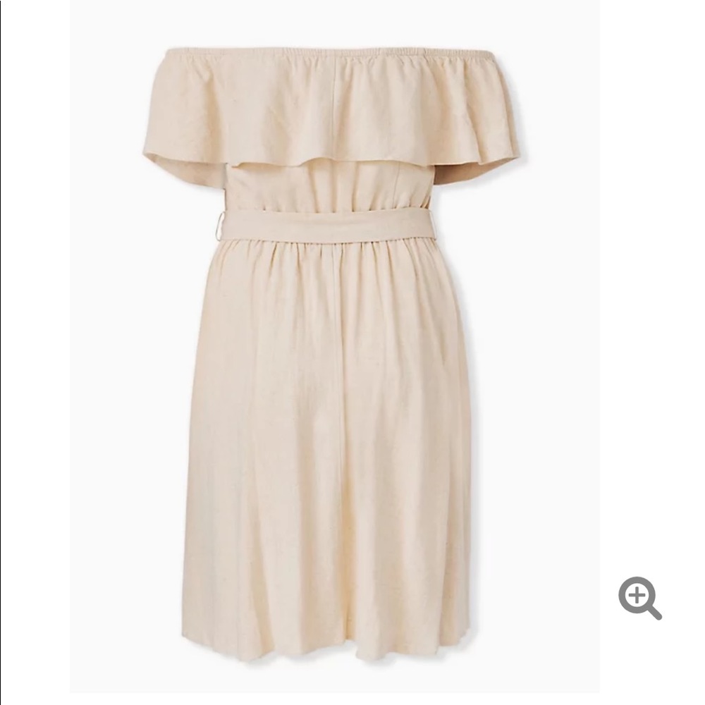 IVORY LINEN OFF SHOULDER SELF TIE SKATER DRESS